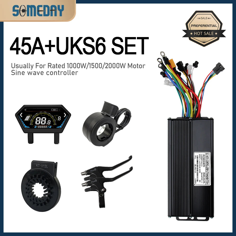 3 mode Controller Sinewave 45A 36/48/52V Ebike Controller With JN Display For 1000W-3000W Electric Bicycle Conversion Kit 45A UKS6 SM SET