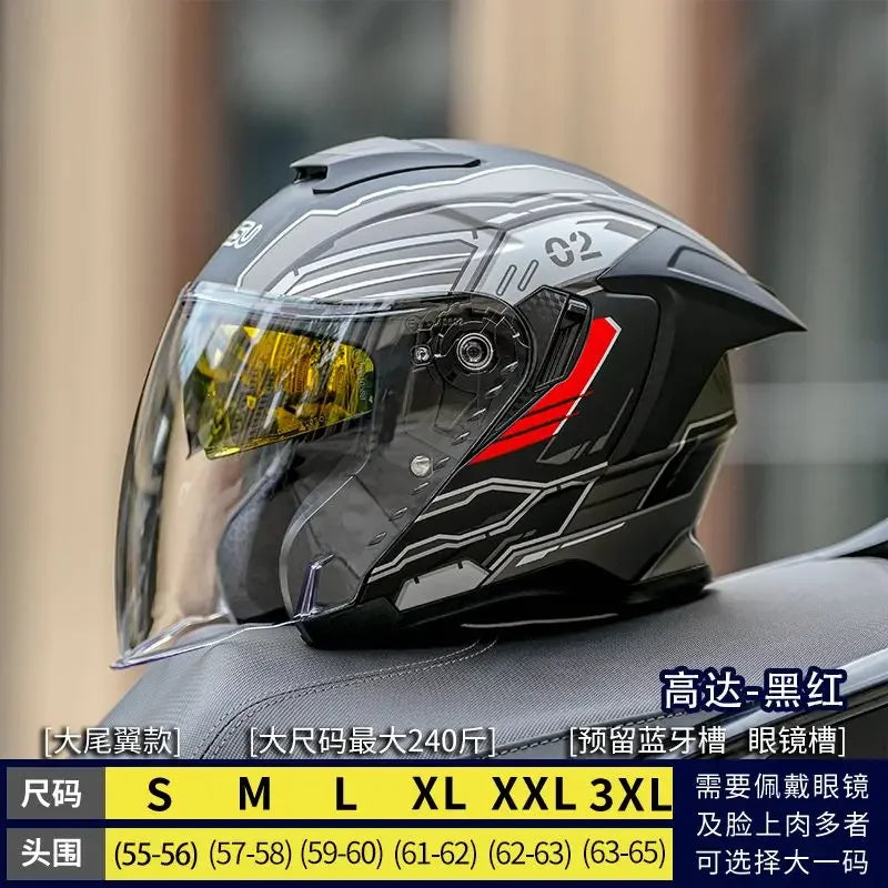 Motorcycle Dual Lens Half Helmet Big Head Circumference Helmet Windproof Black red China