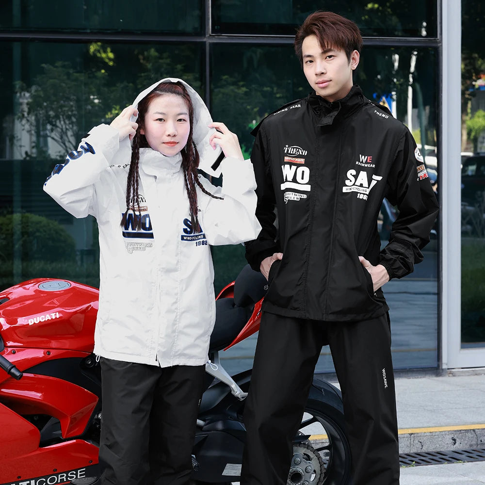 WOSAWE Motorcycle Raincoat 100% Waterproof Reflective Moto Rain Jacket Motocross Rain Coat for Men Women Cycling Motocross Gear