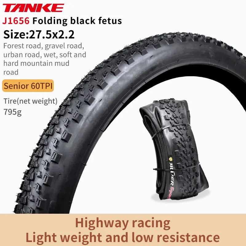 TANKE MTB Bicycle JILUER Foldable Gravel Tire Black/Yellow 60TPI Road BICYCLE Tire 26×2.25/27.5×2.1/2.2/29×2.2/700×25C/20×1.35 J1656 27.5x2.2 Black Foldable China
