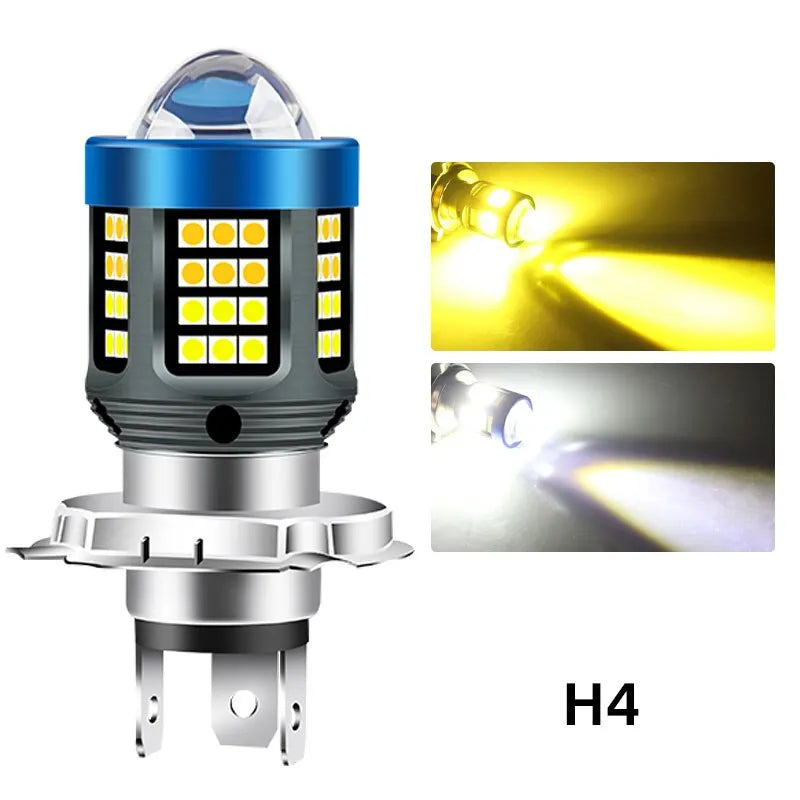 H4 H6 BA20D LED Motorcycle Light Bulb LED Fisheye Lens Dual Color White Yellow CSP Chip Motorbike Headlight Scooter Fog Lamp H4 White Yellow