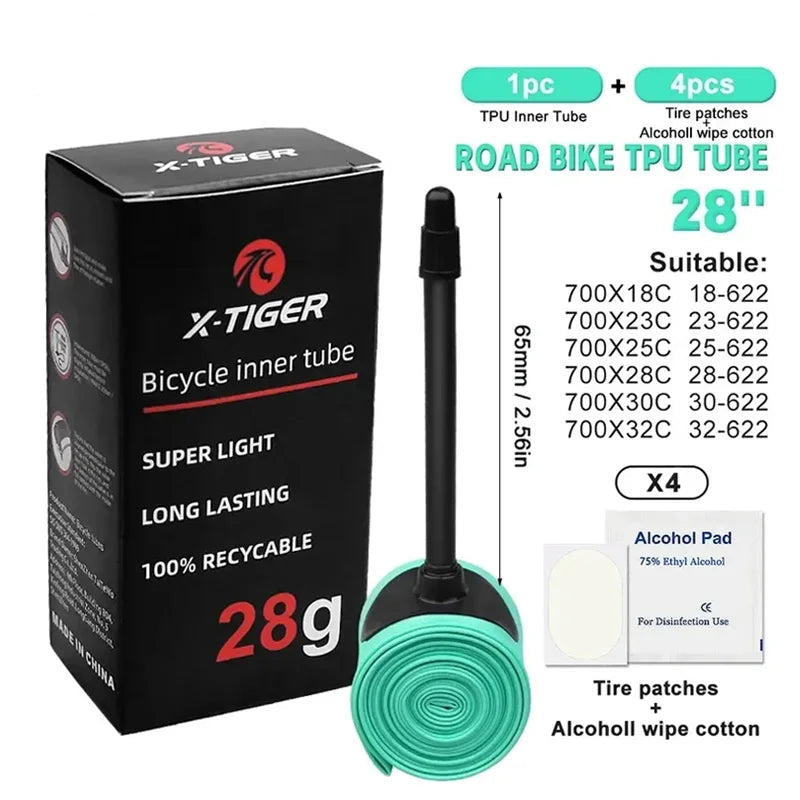 X-TIGER Ultralight Bicycle Inner Tube 18-32C Road Mountain Bike TPU Tire 700C 45/65/85mm Length Presta Valve Bike Light Tube