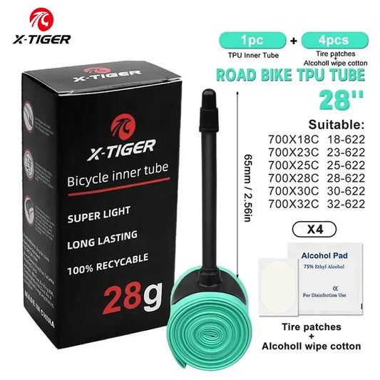 X-TIGER Ultralight Bicycle Inner Tube 18-32C Road Mountain Bike TPU Tire 700C 45/65/85mm Length Presta Valve Bike Light Tube