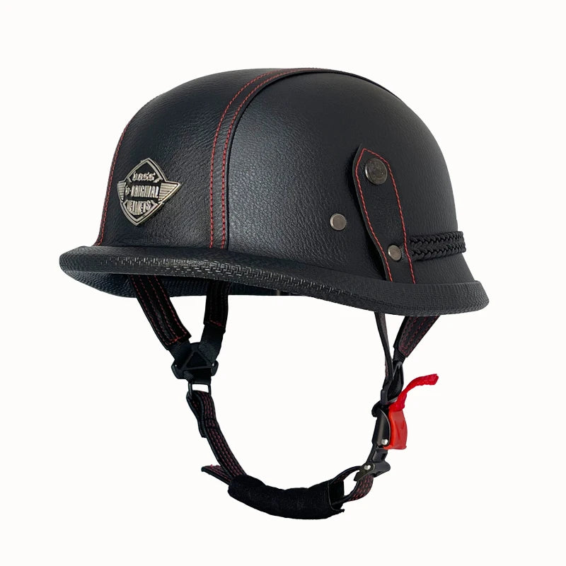 Vintage leather soldier helmet retro half helmet all seasons unisex bicycle cruiser electric scooter helmet