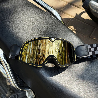 Motorcycle Glasses Windproof Motorcycle Helmet Glasses Sunglasses Retro Universal Leather Retro Motorcycle Accessories BGL-G-Golden