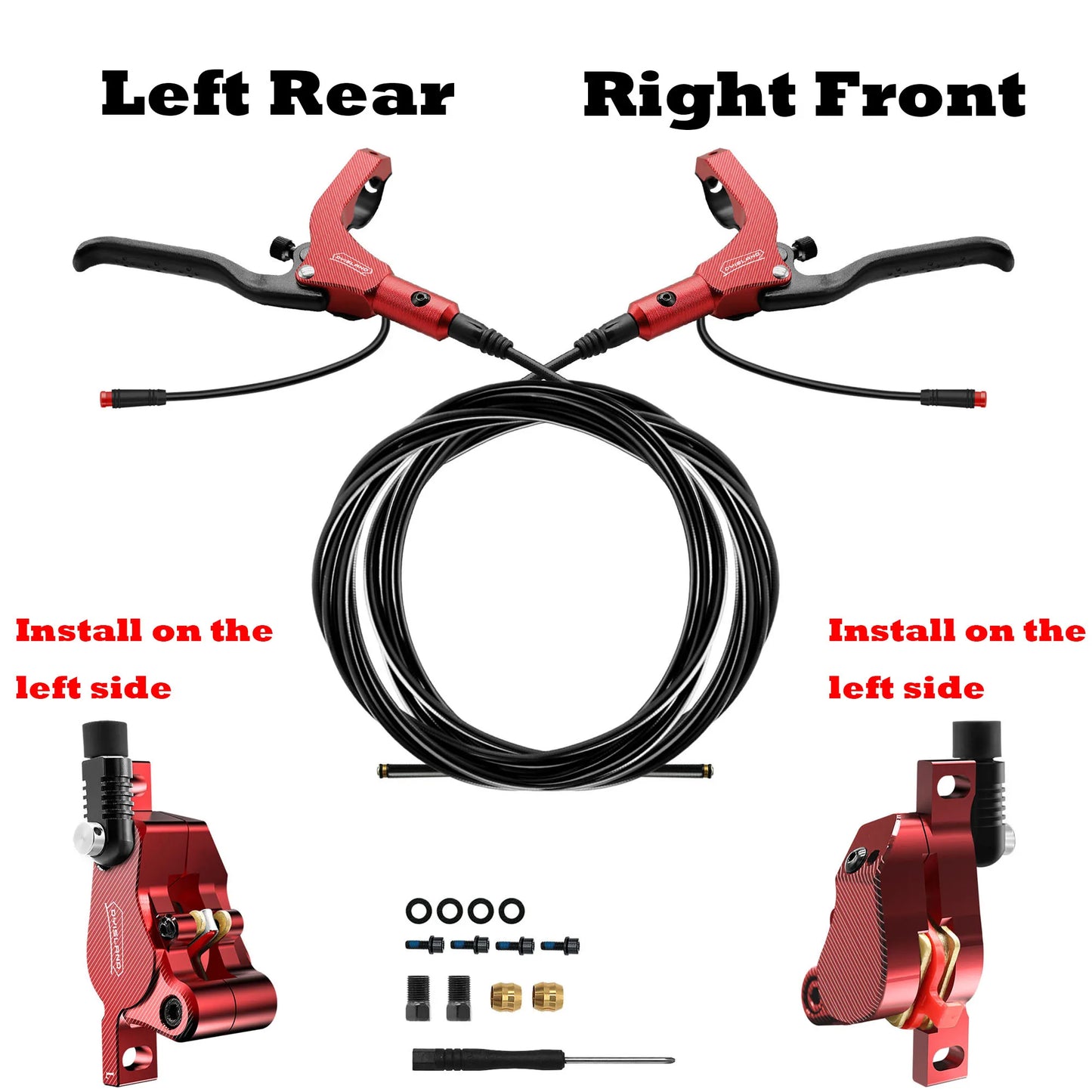 DYISLAND LD210 Electirc Scooter Hydraulic Disc Brake 2PIN Power Off E-Scooter Brake for Kukirin KUGOO Dualtron Kaabo Mantis Red-LRRF-LL