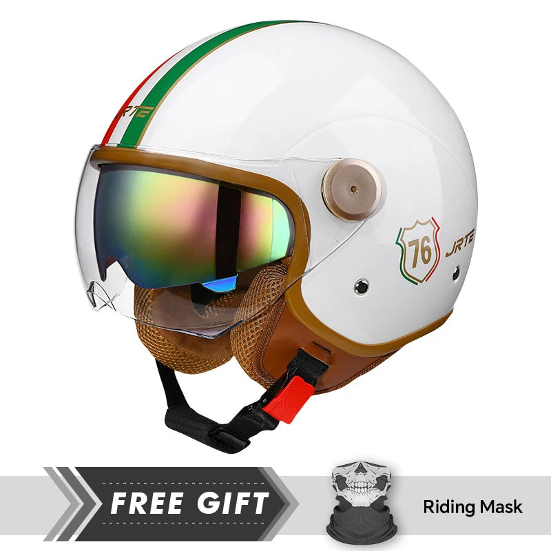 Double Lens Motorcycle Helmets Retro DOT 3/4 Open Half Face Helmet Dual Visor
