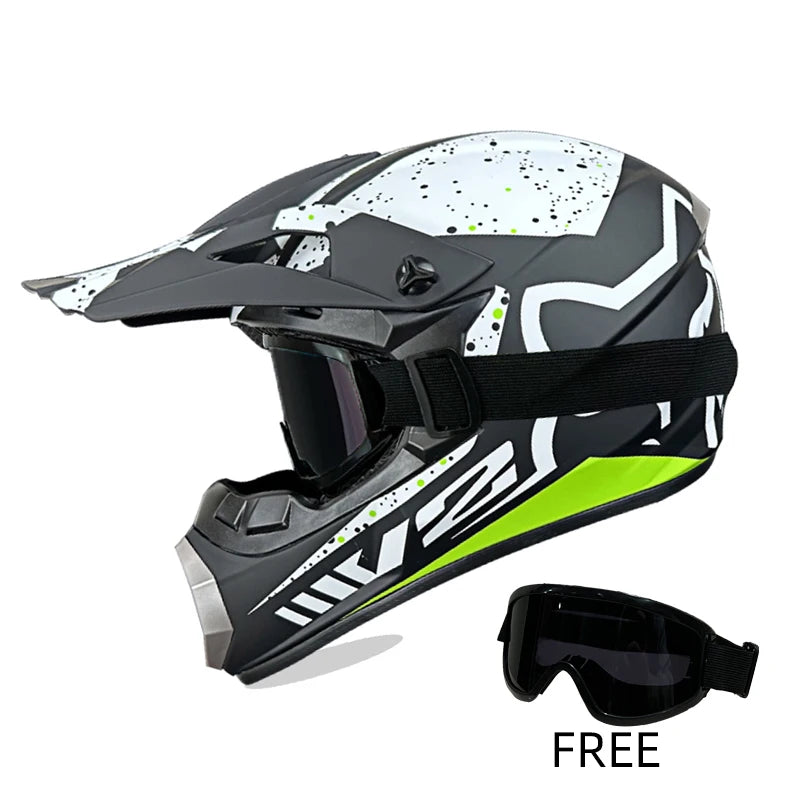 Off-Road Helmet DOT Certified - Motorcycle Motocross Helmet with Goggles, Removable Liner Black white FX China
