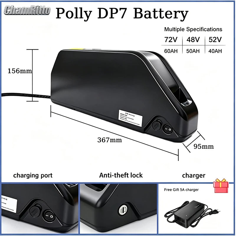High capacity 52V 60V 72V ebike battery discharge port and connectors