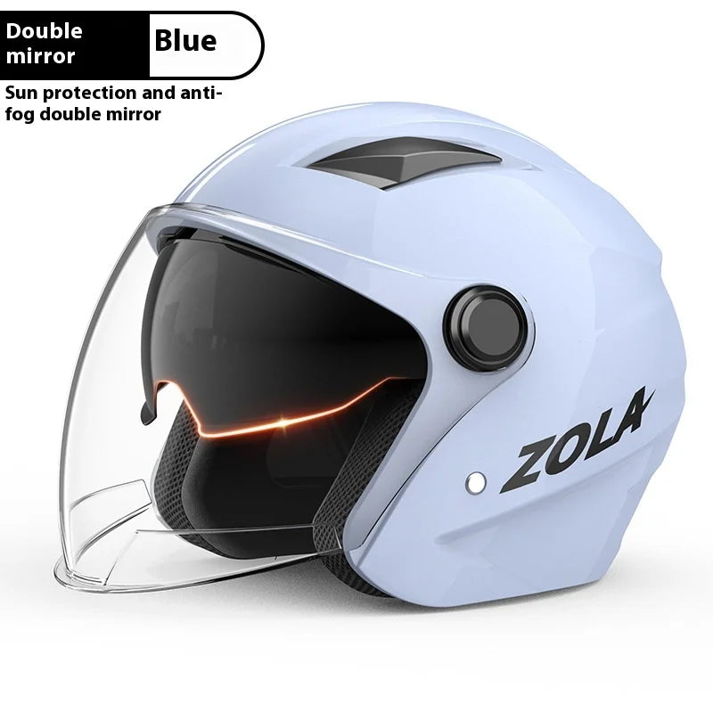 Standard Electric Bike Helmet Men Anti Fog Warm Winter Electric Bike Riding Double Mirror Helmet Blue Double Mirror China