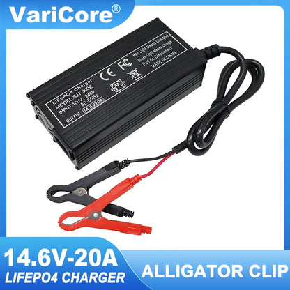 VariCore 14.6V 20A Smart Lifepo4 Battery Charger 110-220V 4S 12V High Power Charger For Lithium iron Phosphate Battery Pack Alligator clip