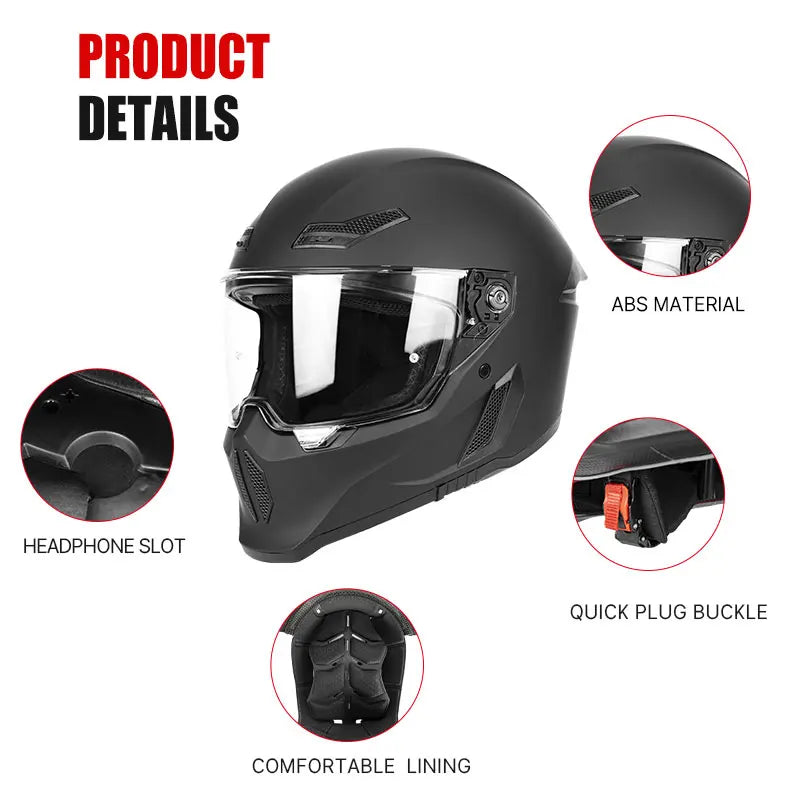 Motorcycle helmet matte black with reserved Bluetooth slot DOT certified sun protection breathable