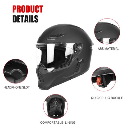 Motorcycle helmet matte black with reserved Bluetooth slot DOT certified sun protection breathable