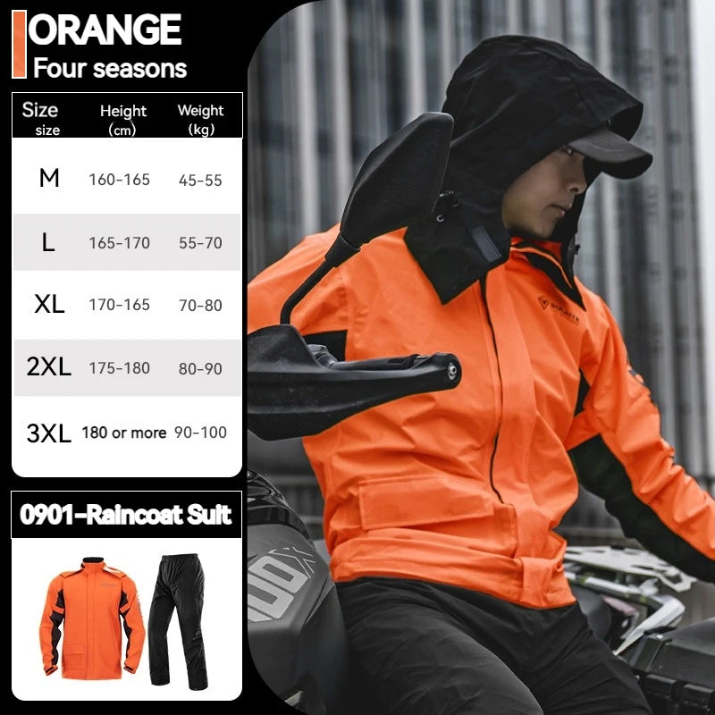SULAITE Motorcycle Raincoat Suits Men Waterproof Rain Gear Rain Jacket Reflective Work Rain Coats Lightweight Hiking Rainsuit 0901-Orange