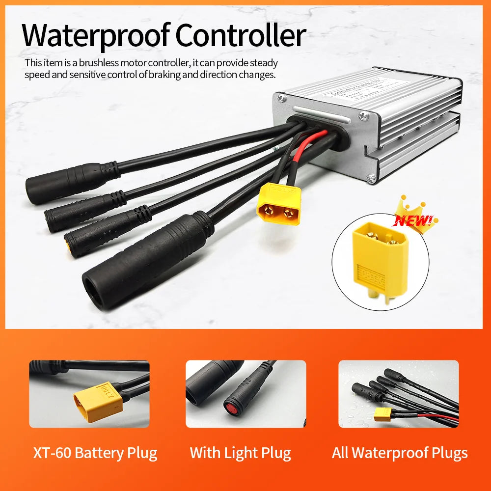 Electric Bike KT Controller 36V 48V Waterproof Brushless 250W 350W 500W 1000W Ebike Accessories with Light Function