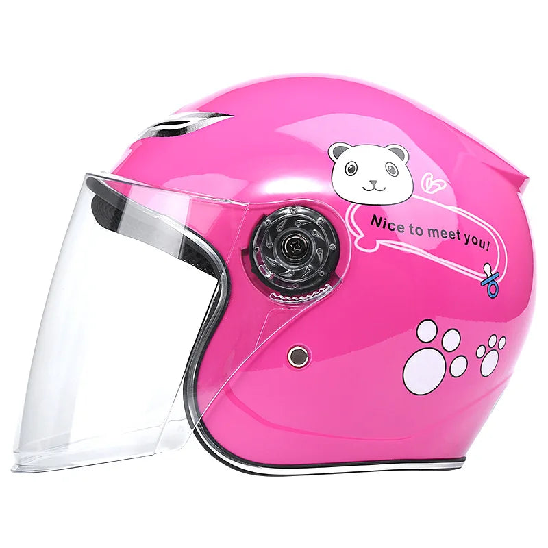 Motorcycle Electric Bike Children Cartoon Pattern Helmet Half Helmet Male Female Children Safety Helmet Deep Pink China