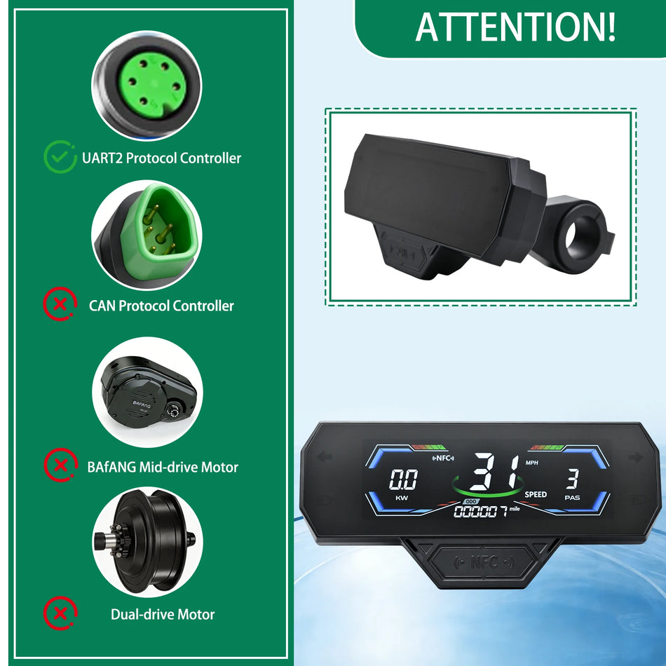 UART2 H3C Intelligent E-Bike LCD NFC Display Meter (SM / Waterprooof Plug)