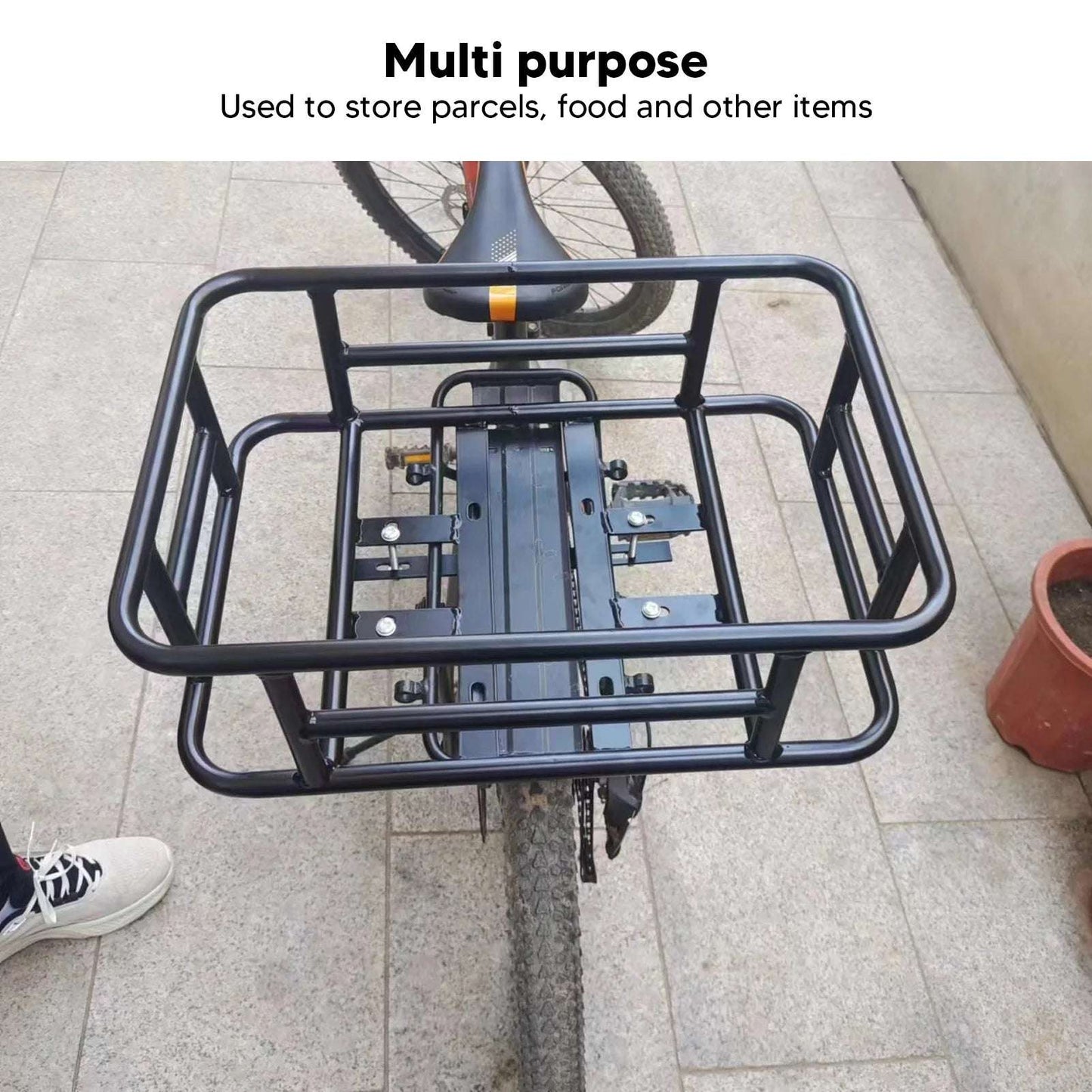 Rear Basket Rear Bike Basket Rear Bike Basket Iron Waterproof Large Capacity Rustproof Back Storage Basket Black