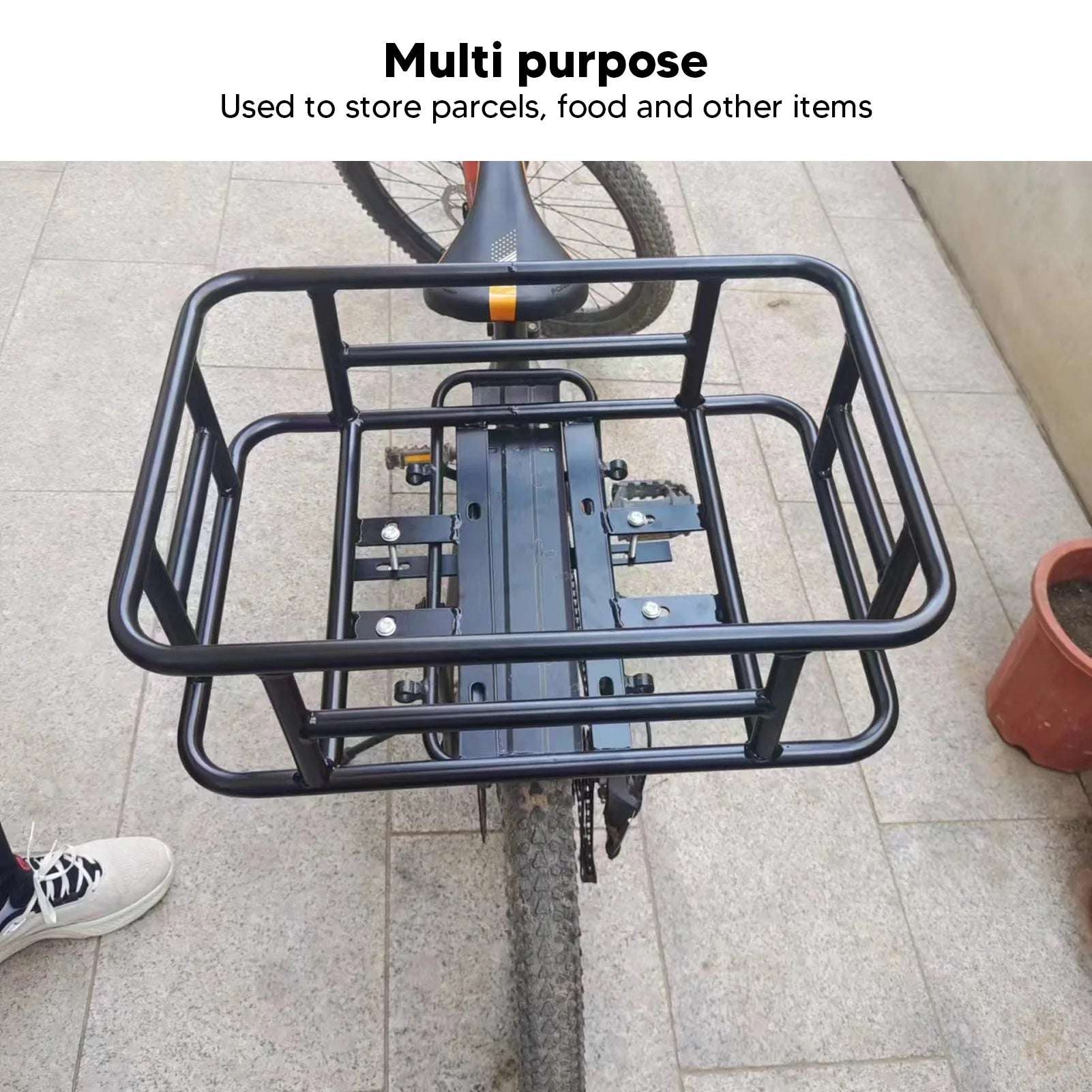 Rear Basket Rear Bike Basket Rear Bike Basket Iron Waterproof Large Capacity Rustproof Back Storage Basket Black