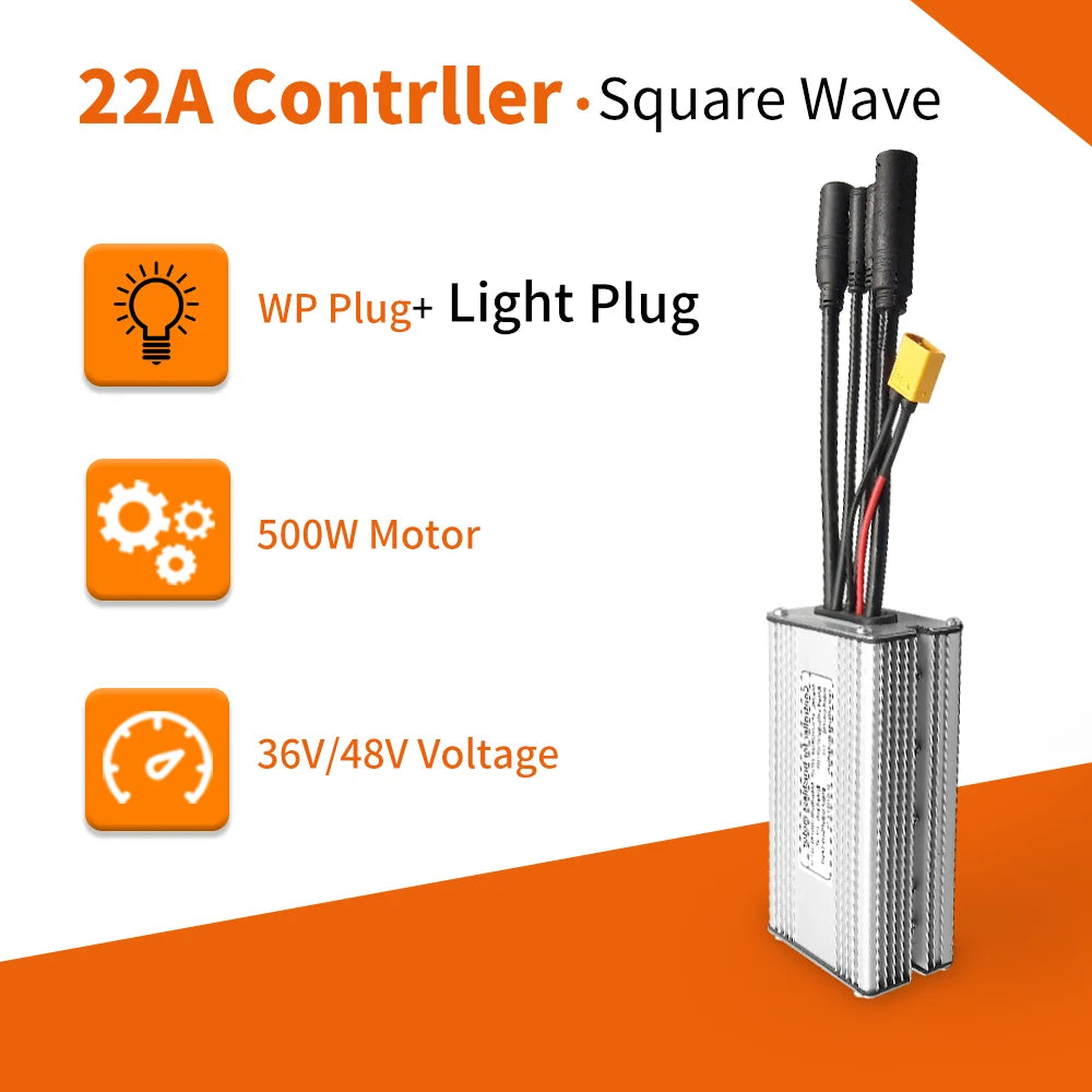 Electric Bike KT Controller 36V 48V Waterproof Brushless 250W 350W 500W 1000W Ebike Accessories with Light Function 22A Squarewave
