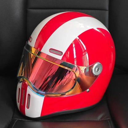 Full Face Helmet Vintage Red Sleek Design Lightweight Construction DOT ECE Certified Ideal