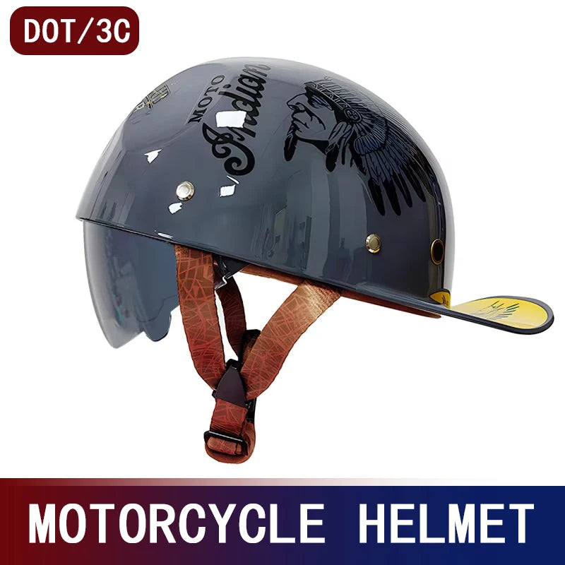 Front view of Japanese-German retro half helmet in baseball cap style