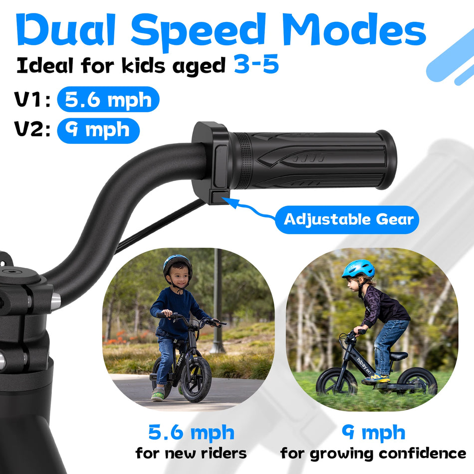 Hiboy BK1 Kids Electric Balance Bike – 12" Tires, Dual Speed (5.6/9 MPH), Adjustable Seat, 4.9-Mile Range