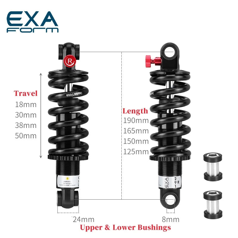 EXA FORM Hydraulic Spring Shock Absorbers 125/150/160/190MM 550/650 Pound Adjustable Damping Hydraulic Rear Shocks For MTB
