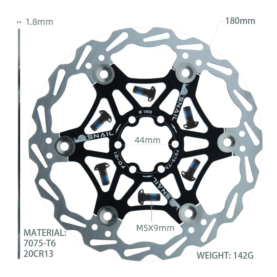 SNAIL Bicycle Disc Brake Pads 160 180 203 Mm Aluminum Alloy 6 Nail Rotor Mtb Road Bike Floating Part Accessories Goodtaste 180mm Black 1 PCS