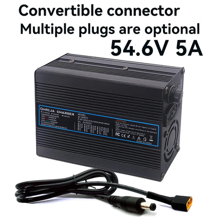 54.6V 5A Smart Lithium Battery Fast Charger for 48V 13S Battery Packs with convertible connector