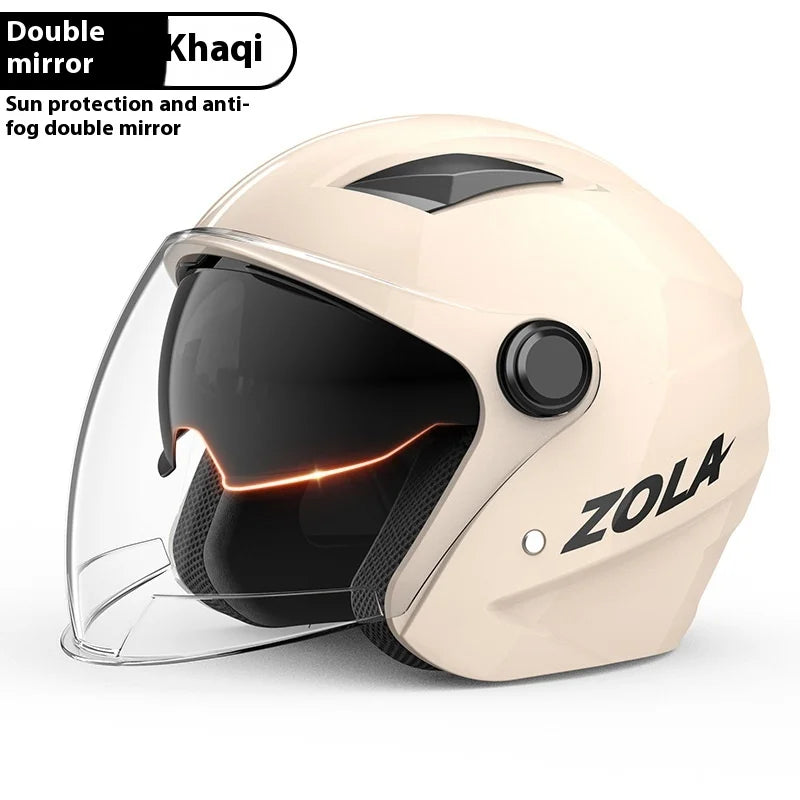Standard Electric Bike Helmet Men Anti Fog Warm Winter Electric Bike Riding Double Mirror Helmet Khaki double mirror China