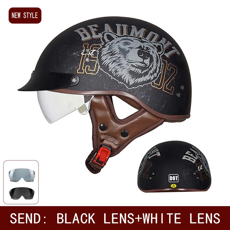 Classic cruiser motorcycle half helmet side profile showing matte finish