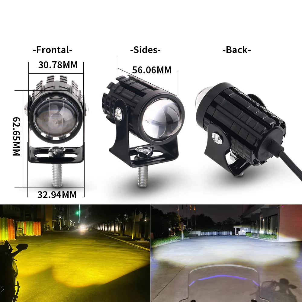 2pcs Motorcycle Headlights LED Lenses Auxiliary Front Lighting explorers Motorcycle Car Accessories Dual Color White Yellow 12V