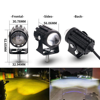 2pcs Motorcycle Headlights LED Lenses Auxiliary Front Lighting explorers Motorcycle Car Accessories Dual Color White Yellow 12V