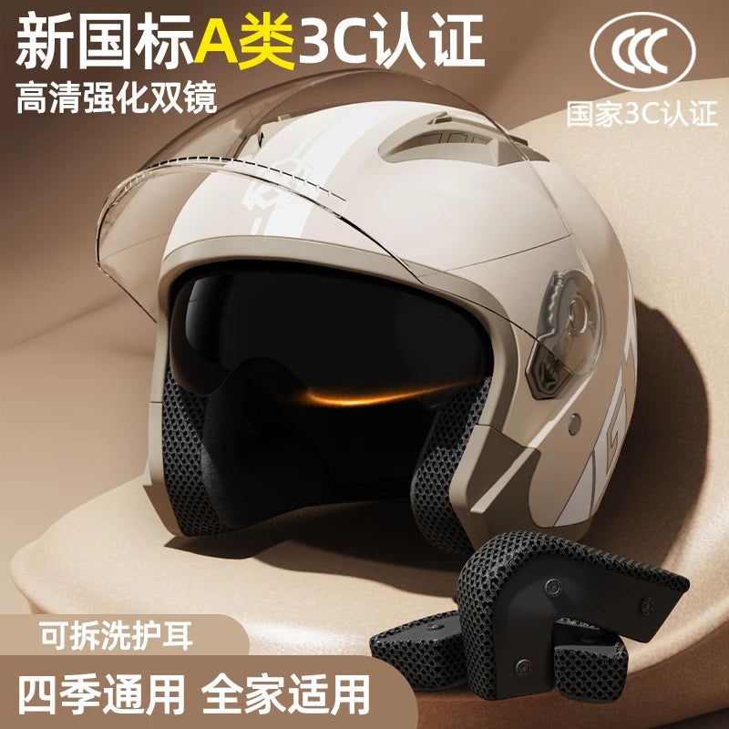 Electric Motorcycle Helmet Men'S Warm Winter Half Helmet Electric Scooter Man Women Four Season
