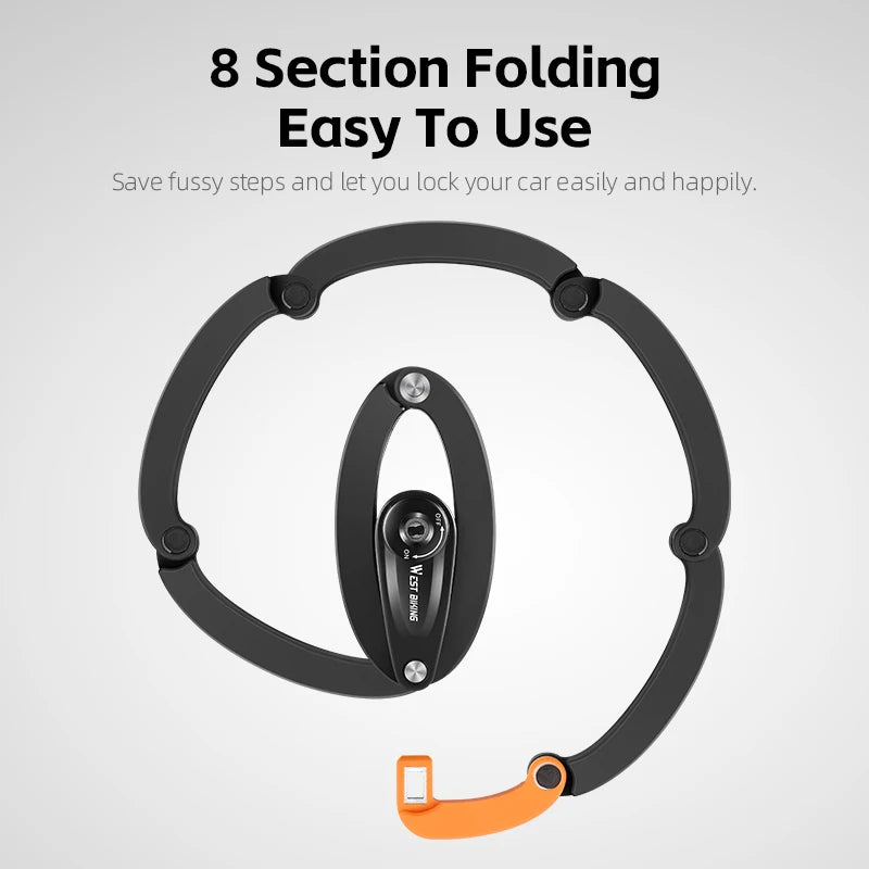 WEST BIKING Foldable Bicycle Lock Anti-theft High Security MTB Road Bike Chain Cable Padlock Durable Portable Cycling Accessory