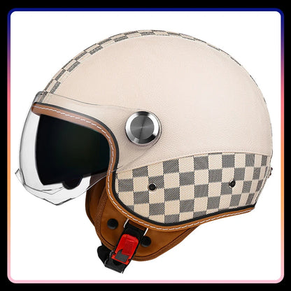 Motorcycle Helmet Handmade Leather Men Women Open Face Helmet Double Visor Jet Helmets TYPE A CHINA