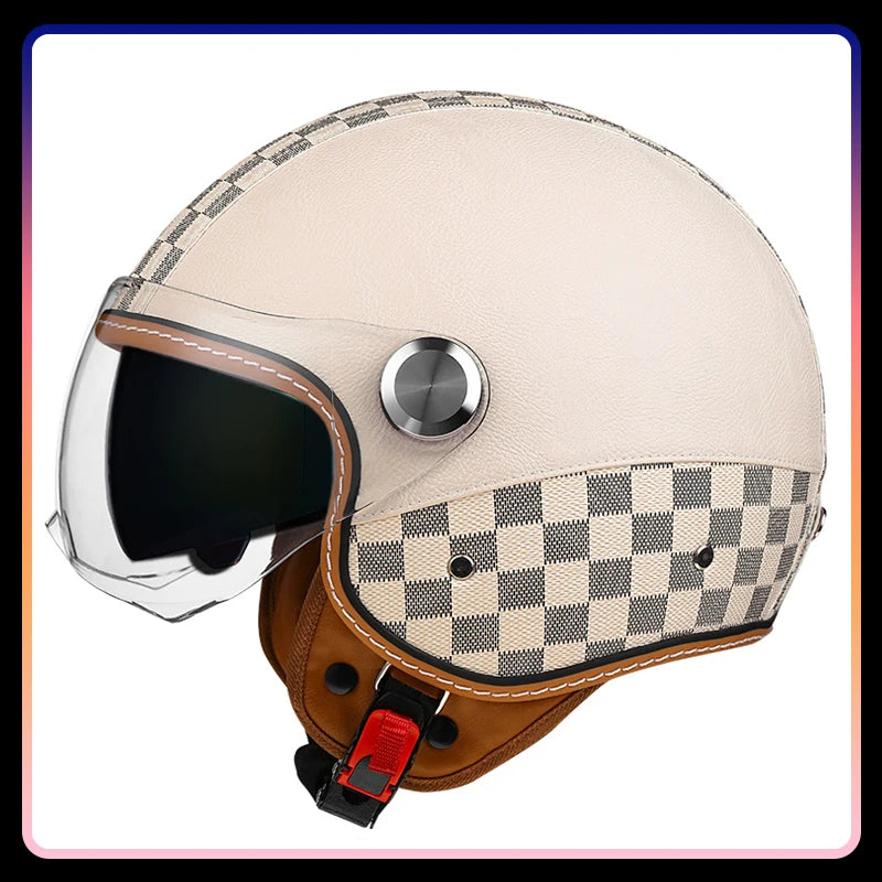 Motorcycle Helmet Handmade Leather Men Women Open Face Helmet Double Visor Jet Helmets