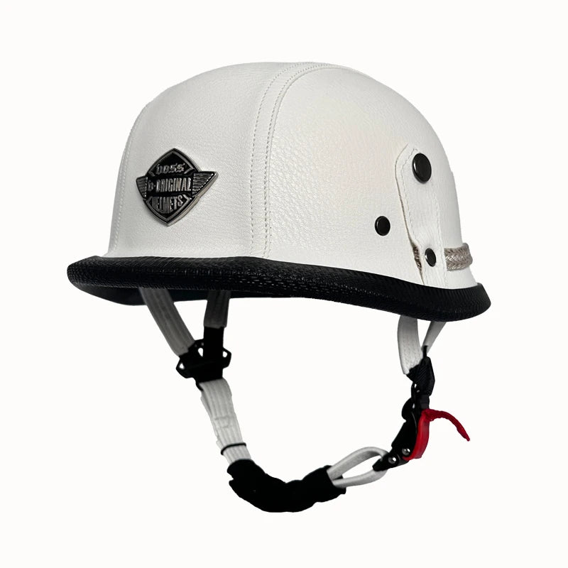 Vintage leather soldier helmet retro half helmet all seasons unisex bicycle cruiser electric scooter helmet