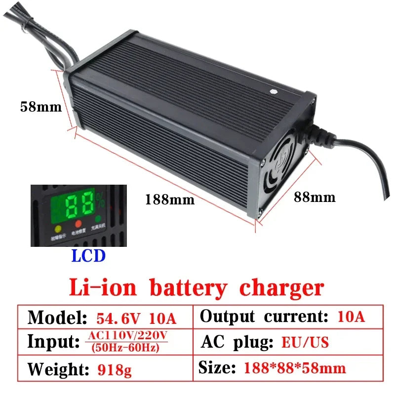 54.6V 67.2V 84V 10A Li-ion Battery Charger With Fan For13S 16S 20S 48V 60V 72V E-motorcycle Charger Fast charging Aluminum Shell