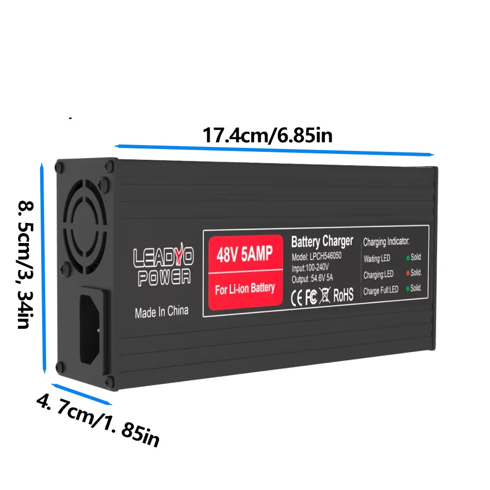 54.6V 5A Li-ion Battery Charger For 48V Electric Bike with DC2.1 Plug Intelligent Ebike Polly Hailong Battery Power Supply