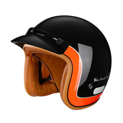 3/4 Motorcycle Helmet Retro Style – ABS Lightweight Shell – No Visor – Adjustable Strap