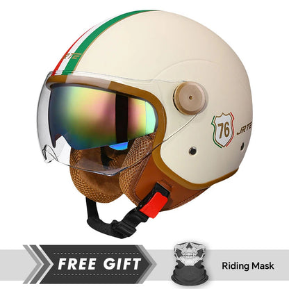 Double Lens Motorcycle Helmets Retro DOT 3/4 Open Half Face Helmet Dual Visor