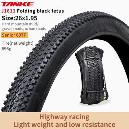 TANKE MTB Bicycle JILUER Foldable Gravel Tire Black/Yellow 60TPI Road BICYCLE Tire 26×2.25/27.5×2.1/2.2/29×2.2/700×25C/20×1.35 J1611 26x1.95 Black Foldable China