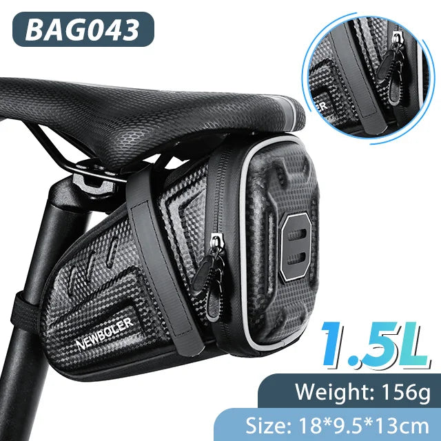 NEWBOLER Waterproof Bicycle Saddle Bag MTB Road Bike Saddlebags Reflective Striped Bicycle Tool Bag MTB Bike Bag Accessories BAG043-1.5L