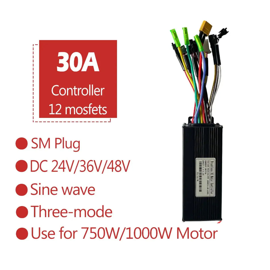 36V/48V Sine Wave E-Bike Controller with S966 NFC Display (17A/26A/30A)