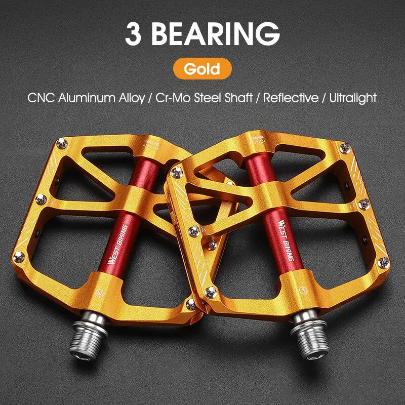 WEST BIKING CNC 3 Bearing Bicycle Pedals Ultralight BMX MTB Road Bike Pedals Non-slip Aluminum Alloy Reflective Cycling Parts