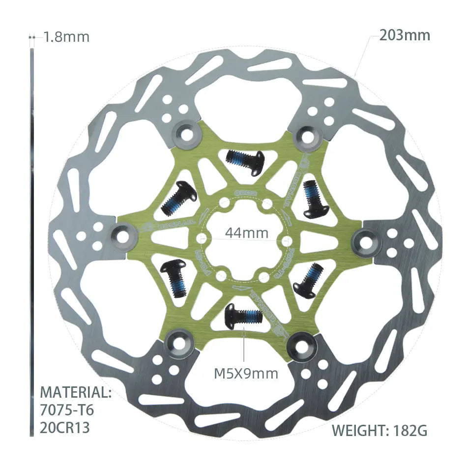 SNAIL Bicycle Disc Brake Pads 160 180 203 Mm Aluminum Alloy 6 Nail Rotor Mtb Road Bike Floating Part Accessories Goodtaste 203mm Green 1PCS