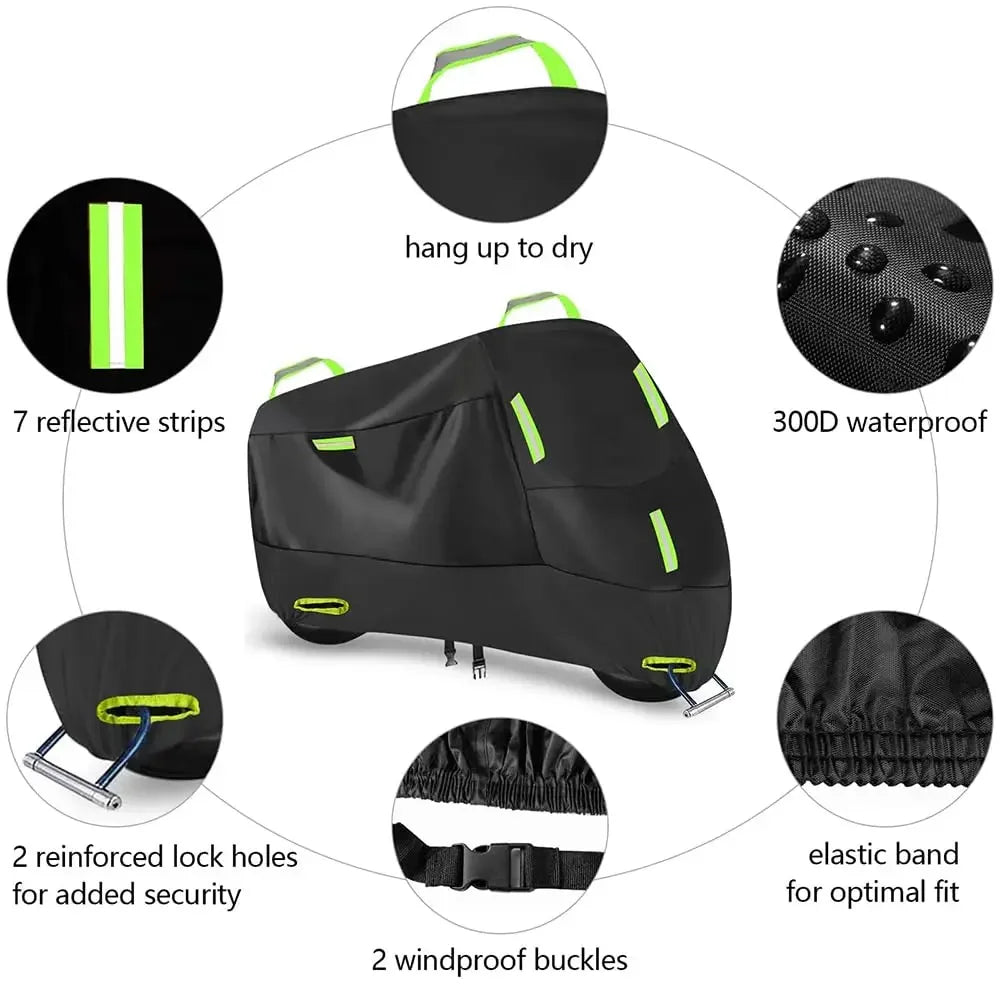 Motorcycle Cover Waterproof Outdoor Indoor Scooter Wear-resistant Fabric 210T Motorbike Cover All Season Dustproof UV Protective
