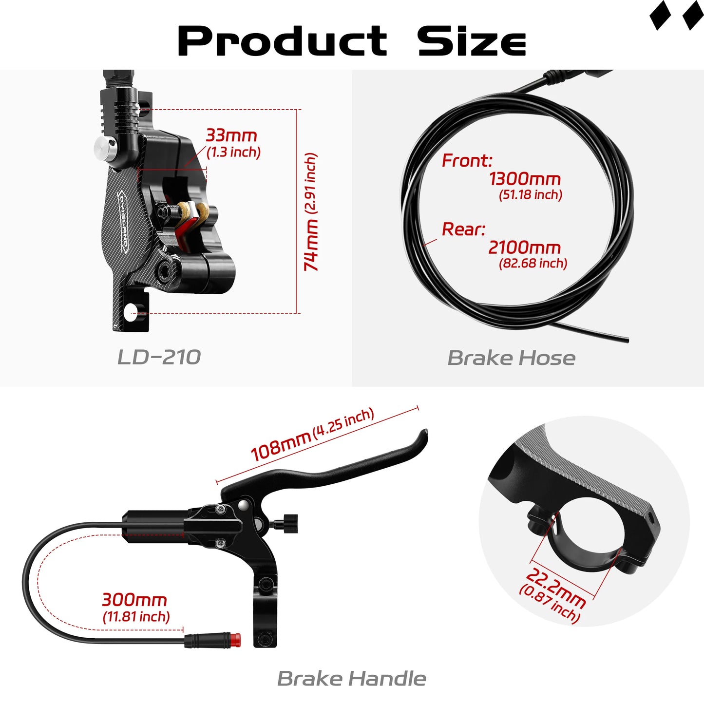 DYISLAND LD210 Electirc Scooter Hydraulic Disc Brake 2PIN Power Off E-Scooter Brake for Kukirin KUGOO Dualtron Kaabo Mantis